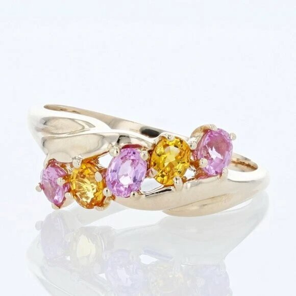 14K Yellow Gold Pink Tourmaline & Citrine Anniversary Band Ring by Clyde Duneier - Picture 1 of 5